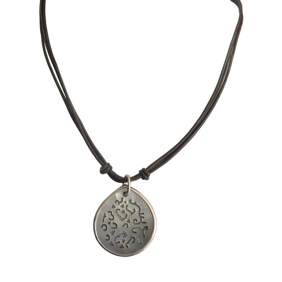 Silpada Leather & 925 Sterling Silver Shell Pentagon Necklace - Picture 1 of 8